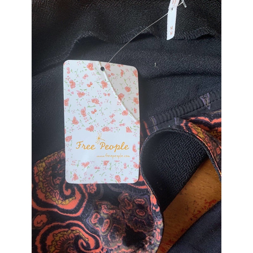 Free People M Paisley Pop Cropped Top Black Sleeveless Side Tie Vneck Tank New - Picture 13 of 14